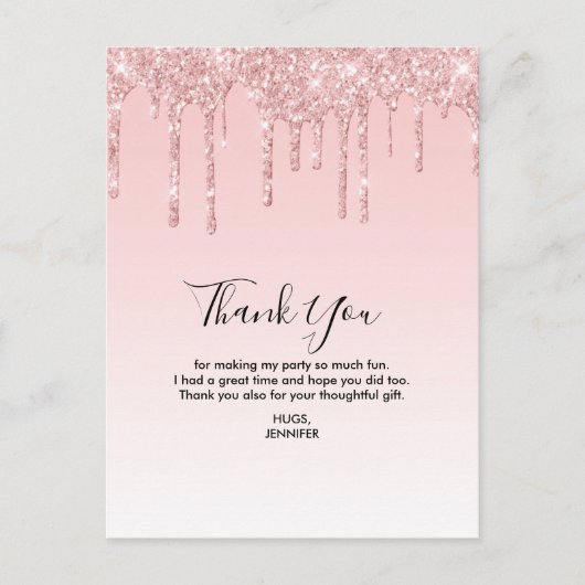 Moderne Trendy Roze Faux Vloeibare Glitter Briefkaart (Voorkant)