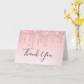 Moderne Trendy roze faux vloeibare glitter Dank u Kaart (Gele Bloem)