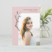 Moderne trendy roze foto afstuderen partij kaart (Staand voorkant)