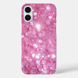 Moderne trendy roze glitter iPhone 16 plus hoesje