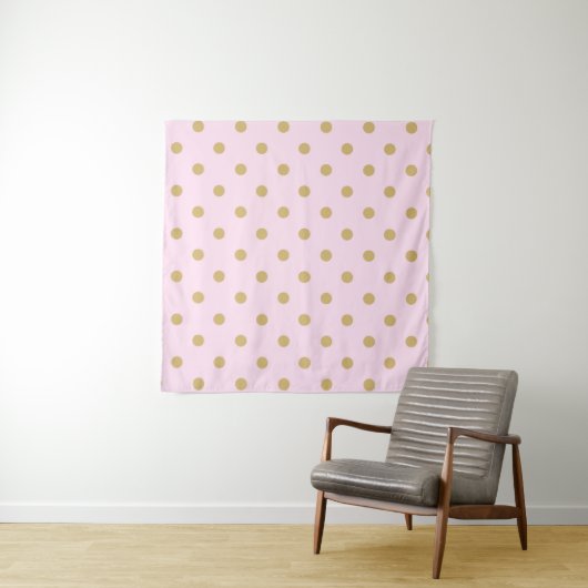 Moderne trendy roze & gouden polka stippen achterg wandkleed (In Situ (horizontaal))