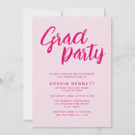 Moderne Trendy Roze Kwast Script Afstudeerfeest Kaart
