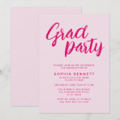 Moderne Trendy Roze Kwast Script Afstudeerfeest Kaart (Voorkant / Achterkant)