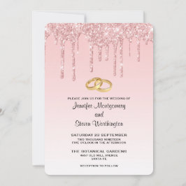 Moderne Trendy Roze Nep Glitter Bruiloft Kaart