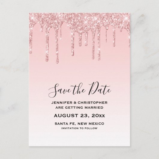 Moderne Trendy Roze Nep Glitter Save the Date Briefkaart (Voorkant)