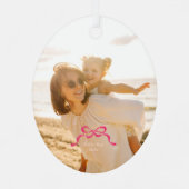 Moderne Trendy Roze Retro Bogen Foto Kerstmis Metalen Ornament (Achterkant)