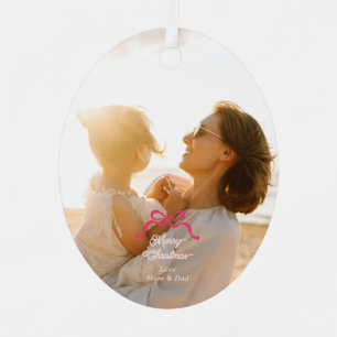 Moderne Trendy Roze Retro Strikken Foto Kerstmis Metalen Ornament