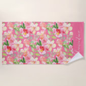 Moderne Trendy Roze Rose Bloemen Waterverf Strandlaken (Voorkant)