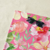 Moderne Trendy Roze Rose Bloemen Waterverf Strandlaken (In situ)