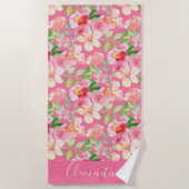 Moderne Trendy Roze Rose Bloemen Waterverf Strandlaken (Voorkant)