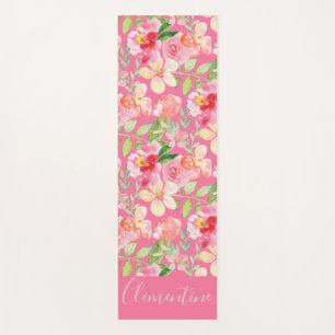 Moderne Trendy Roze Rose Bloemen Waterverf Yogamat