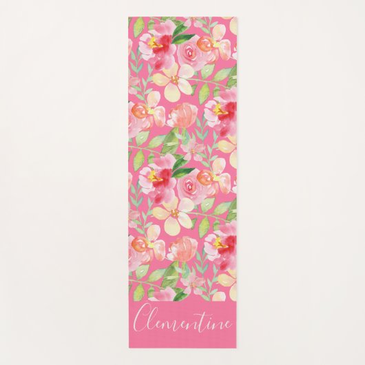 Moderne Trendy Roze Rose Bloemen Waterverf Yogamat (Voorkant)