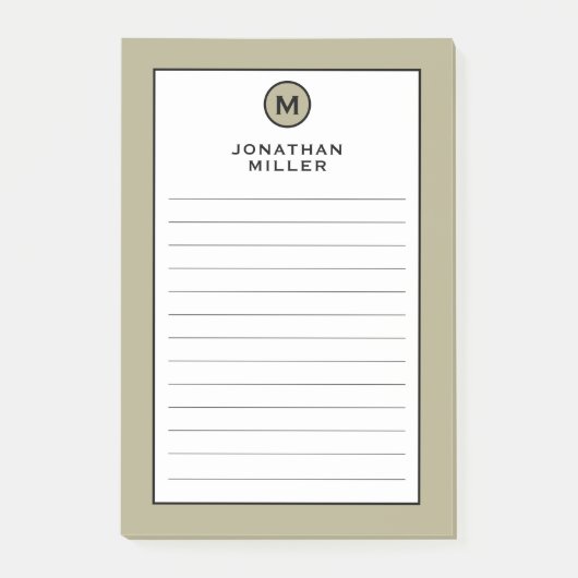Moderne Trendy Saliegroen Monogram Gelinieerd Post-it® Notes (Voorkant)