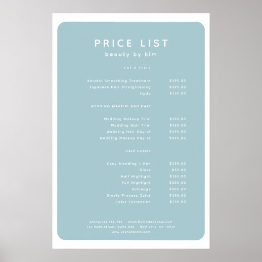 Moderne, trendy, salon prijslijst poster (Voorkant)