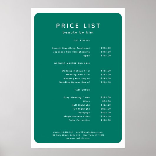 Moderne, trendy, salon prijslijst poster (Voorkant)