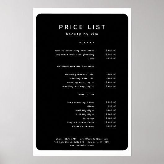 Moderne, trendy, salon prijzenlijst poster (Voorkant)