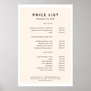 Moderne, trendy, salon prijzenlijst poster
