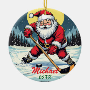 Moderne trendy Santa spelen ijshockey aangepaste n Keramisch Ornament