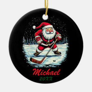 Moderne trendy Santa spelen ijshockey aangepaste n Keramisch Ornament