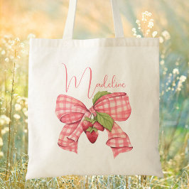 Moderne trendy Schattigee roze strik en aardbei Tote Bag