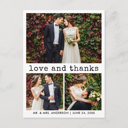 Moderne trendy schrijfmachine tekst 3 foto dank je briefkaart (Voorkant)