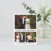 Moderne trendy schrijfmachine tekst 3 foto dank je briefkaart (Staand voorkant)