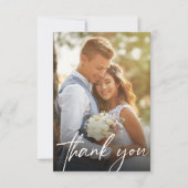 Moderne Trendy Script 2 Trouwfoto's Bedankkaart (Voorkant)