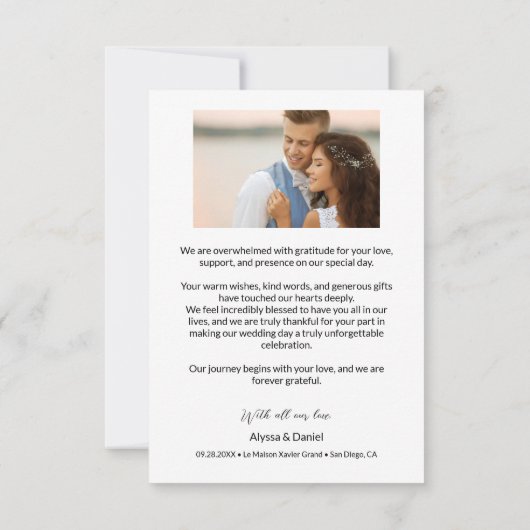 Moderne Trendy Script 2 Trouwfoto's Bedankkaart (Achterkant)