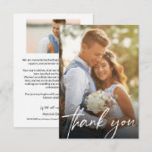 Moderne Trendy Script 2 Trouwfoto's Bedankkaart (Voorkant / Achterkant)