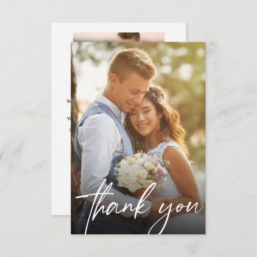 Moderne Trendy Script 2 Trouwfoto's Bedankkaart (Voorkant / Achterkant)