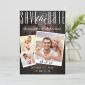 Moderne trendy script 3 foto QR CODE Save The Date (Staand voorkant)