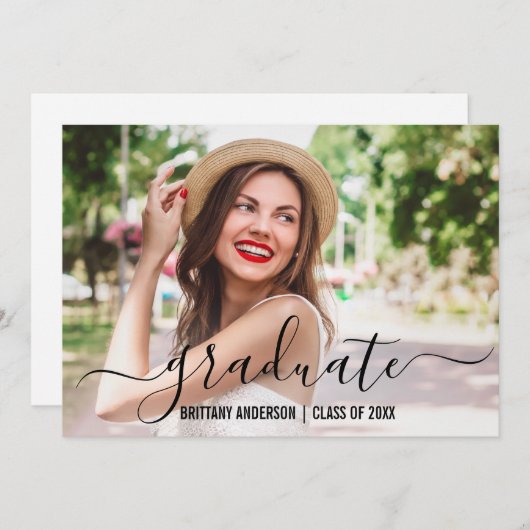Moderne Trendy Script Afstuderen Foto Aankondiging (Voorkant / Achterkant)