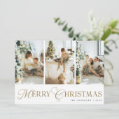 Moderne trendy script foto collage kerst feestdagenkaart (Staand voorkant)