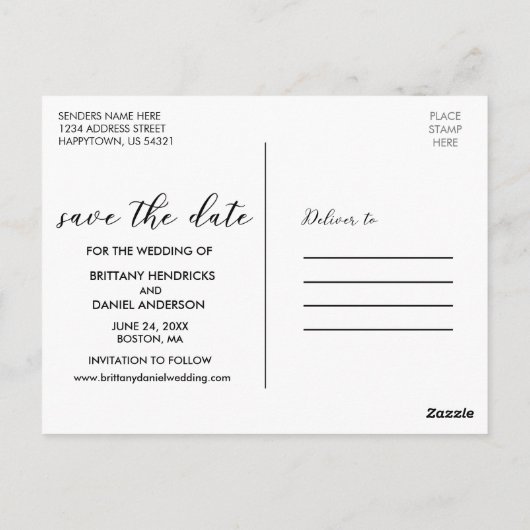 Moderne Trendy Script Foto | De datum opslaan Briefkaart (Achterkant)