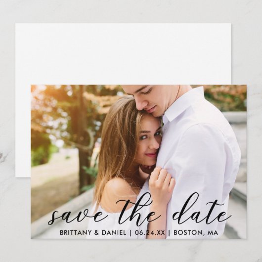 Moderne Trendy Script-foto Save The Date (Voorkant / Achterkant)