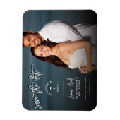 Moderne trendy script foto save the date bruiloft magneet (Verticaal)