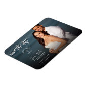 Moderne trendy script foto save the date bruiloft magneet (Linkerzijde)