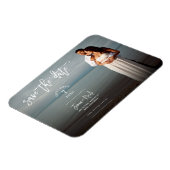 Moderne trendy script foto save the date bruiloft magneet (Linkerzijde)