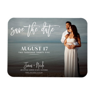 Moderne trendy script foto save the date trouw  magneet