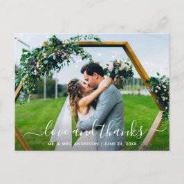 Moderne trendy script huwelijksliefde en dank briefkaart