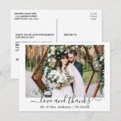 Moderne trendy script liefde dank je bruiloft foto briefkaart (Voorkant / Achterkant)