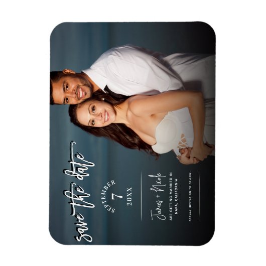 Moderne Trendy Script Photo Save the Date Wedding Magneet (Verticaal)