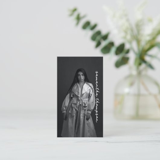 Moderne trendy script professionele fotografie visitekaartje (Staand voorkant)