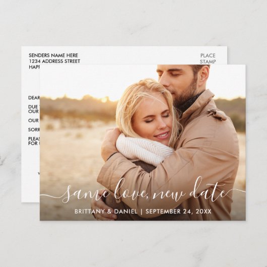 Moderne Trendy Script Same Love New Date Foto Briefkaart (Voorkant / Achterkant)