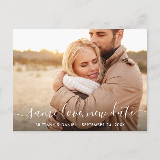 Moderne Trendy Script Same Love New Date Foto Briefkaart (Voorkant)