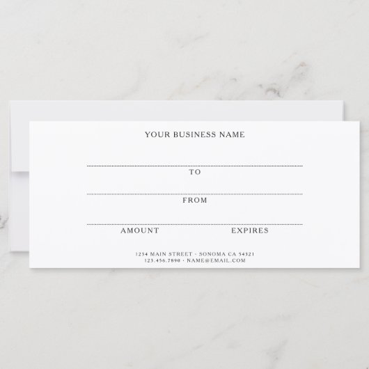 Moderne trendy script zakelijke cadeaubon (Achterkant)