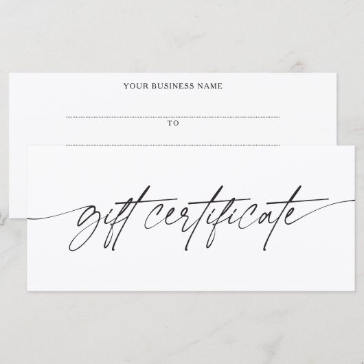 Moderne trendy script zakelijke cadeaubon (Voorkant / Achterkant)