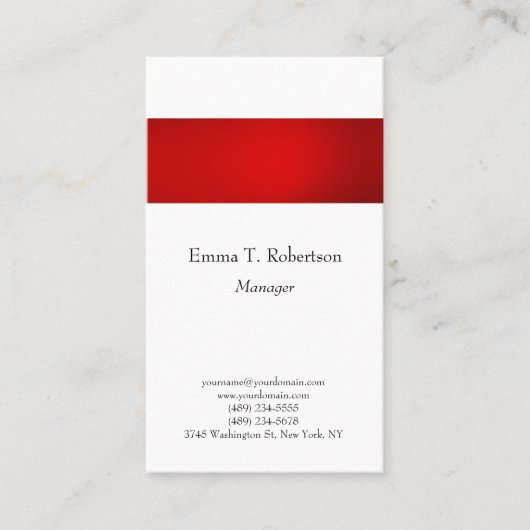 Moderne trendy simpele minimalistische rode witte visitekaartje (Voorkant)