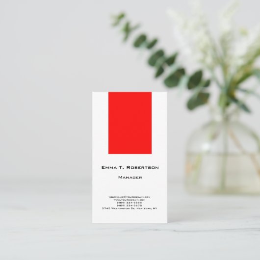 Moderne trendy simpele minimalistische rode witte visitekaartje (Staand voorkant)