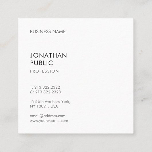 Moderne Trendy Simple Sjabloon Elegant Professiona Vierkante Visitekaartje (Achterkant)